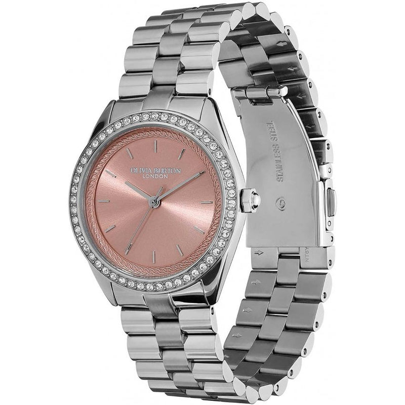 Olivia Burton Bejewelled Ladies Silver Pink Watch 24000134