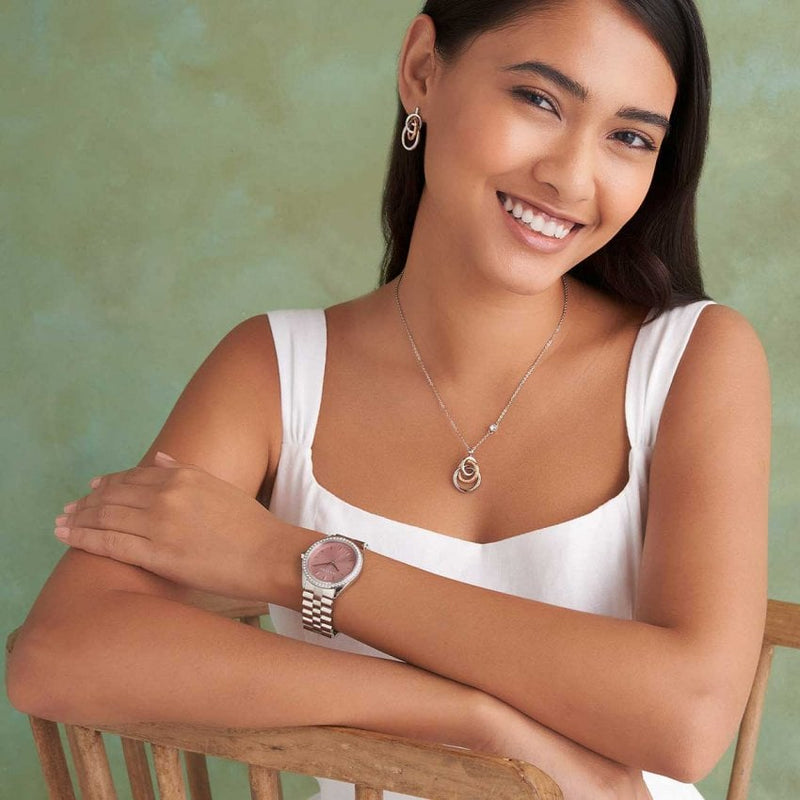 Olivia Burton Bejewelled Ladies Silver Pink Watch 24000134