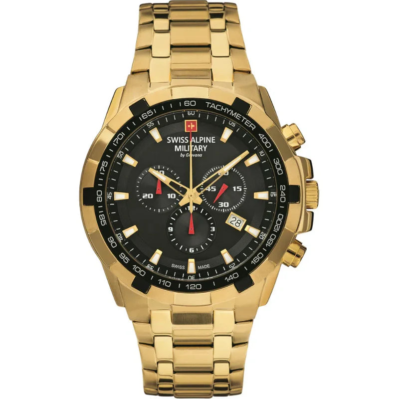 Swiss Alpine Military Star Fighter Men's Black Chronograph Watch 7043.9117