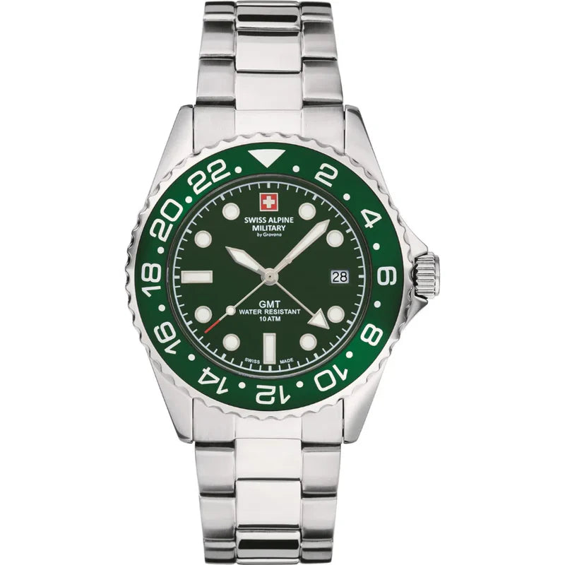 Swiss Alpine Military Master Diver GMT Men's Green Hulk Watch 7052.1134