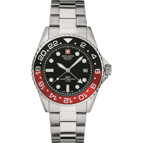 Swiss Alpine Military Master Diver GMT Men's Red Coke Watch 7052.1136
