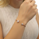 Oval / Round Floral Halo Diamond Open Bangle