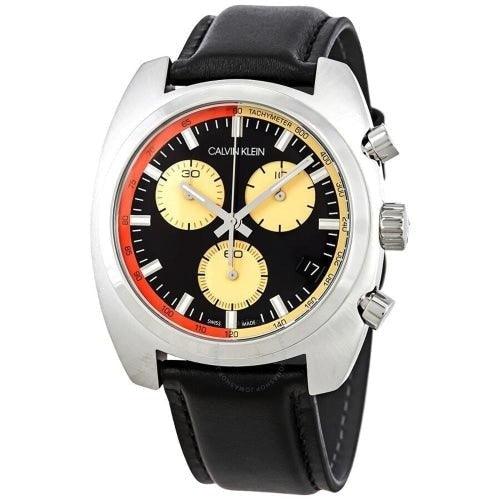 Calvin Klein Achieve Men's Black Leather Chronograph 43mm Watch - WatchStatus Ltd