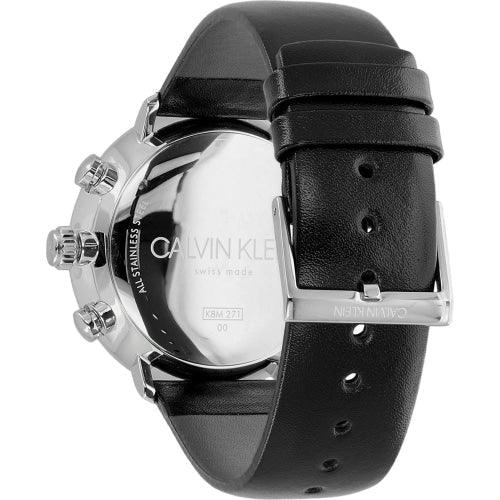 Calvin Klein K8M271CN Men's High Noon Blue/Black Leather Chronograph Swiss Watch - WatchStatus Ltd