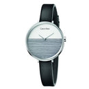 Calvin Klein Rise Ladies Silver Dial Black Leather Watch K7A231C3 - WatchStatus Ltd