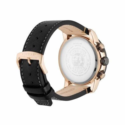 Citizen AT8126-02E Men's Radio Controlled Black/Rose Gold Perpetual World Chronograph Leather Watch - WatchStatus Ltd