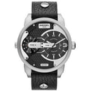 Diesel DZ7307 Mens Mini Daddy Black Leather Silver Case Dual-Time Watch - WatchStatus Ltd