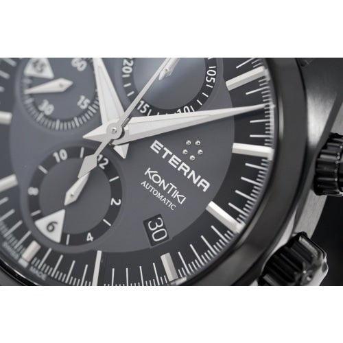 Eterna KonTiki Men's Black Leather Automatic Chronograph Watch 1241.43.41.1305 - WatchStatus Ltd