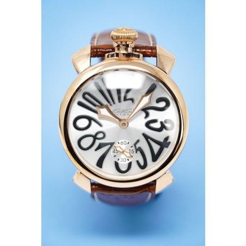 GaGa Milano Manuale Automatic Silver Dial Brown Leather 48mm Watch - WatchStatus Ltd
