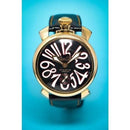 GaGa Milano Manuale Mechanical Gold Black Leather 48mm Watch - WatchStatus Ltd
