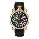 GaGa Milano Manuale Mechanical Gold Black Leather 48mm Watch - WatchStatus Ltd