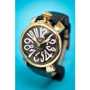 GaGa Milano Manuale Mechanical Gold Black Leather 48mm Watch - WatchStatus Ltd