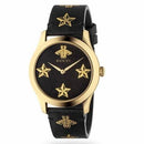 Gucci YA1264055 Unisex G-Timeless Black/Gold Leather Swiss Watch