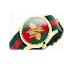 Gucci YA126487B G-Timeless 18ct yellow gold-plated Green/Red Stripe Fabric Swiss Watch