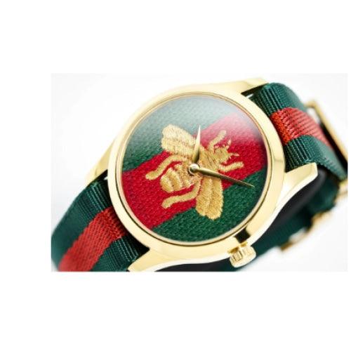 Gucci YA126487B G-Timeless 18ct yellow gold-plated Green/Red Stripe Fabric Swiss Watch