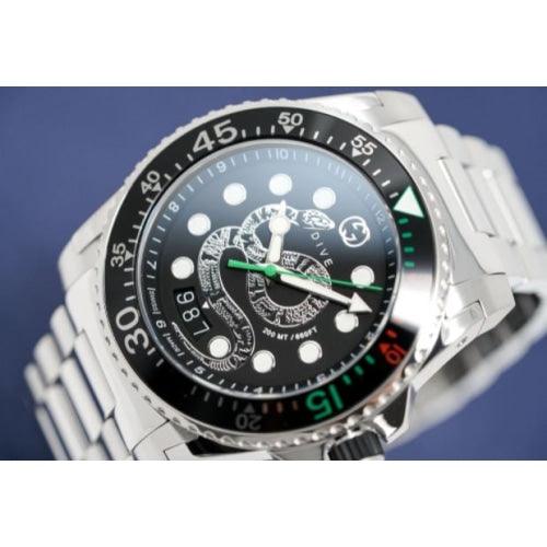Gucci YA136218 Men’s Dive Snake Silver / Black Stainless 45mm Swiss Watch - Watches