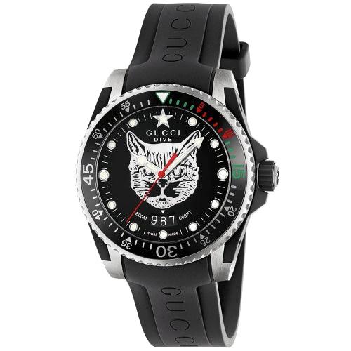 Gucci YA136320 Men’s Dive Feline Motif Black Rubber Swiss Watch