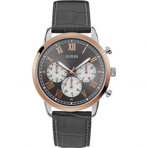 Guess Hendrix Men’s Grey Leather 44mm Watch W1261G5 - Watches