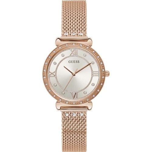 Guess Jewel Ladies Rose Gold Mesh Watch W1289L3 - Watches