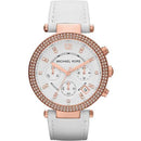 Michael Kors MK2281 Ladies Parker Rose Gold/White Leather Chronograph Watch - WATCHES