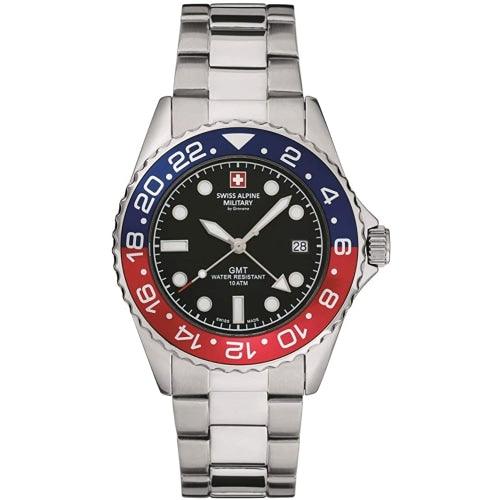 Swiss Alpine Military 7052.1131 Mens GMT Diver Silver/Black Pepsi Bezel Swiss Watch - Watches