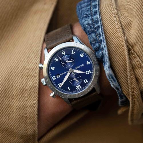 Altitude Mens Brown Italian Leather Blue Dial Luminous Chronograph Watch