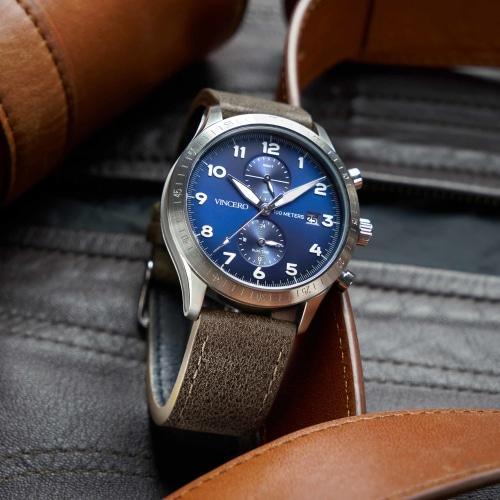 Altitude Mens Brown Italian Leather Blue Dial Luminous Chronograph Watch