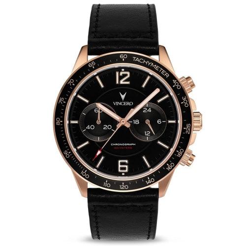 Vincero Apex Men’s Black/Rose-Gold Italian Leather Chronograph Watch