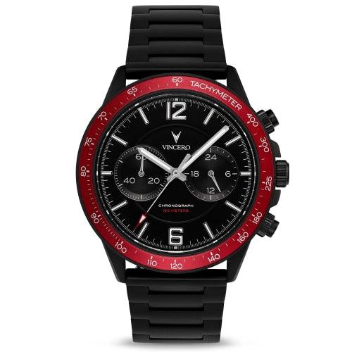 Vincero Apex Men’s Matte Black/Crimson Stainless Steel Chronograph Watch - WATCHES