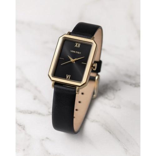 Vincero Ava Ladies Jet Black/Gold Leather Watch - WATCHES
