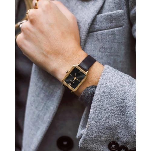 Vincero Ava Ladies Jet Black/Gold Leather Watch - WATCHES