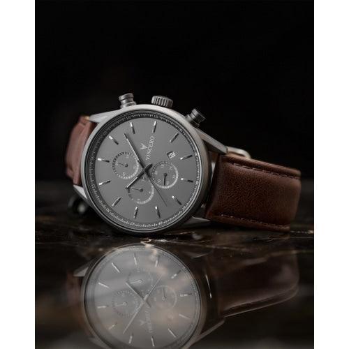 Vincero Chrono S Mens Brown/Grey Leather Chronograph Watch - WATCHES