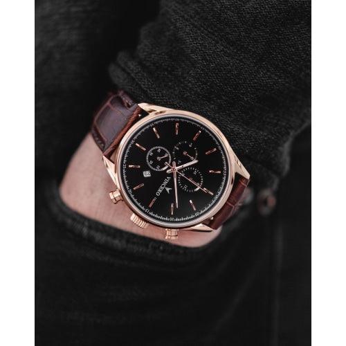 Vincero Chrono S Mens Brown/Rose Gold With Black Dial Leather Chronograph Watch - WATCHES