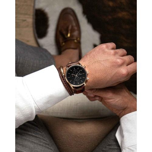 Vincero Chrono S Mens Brown/Rose Gold With Black Dial Leather Chronograph Watch - WATCHES