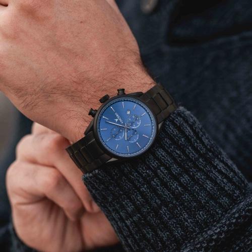 Chrono S Matte Black Stainless Steel Blue Dial Chronograph Watch