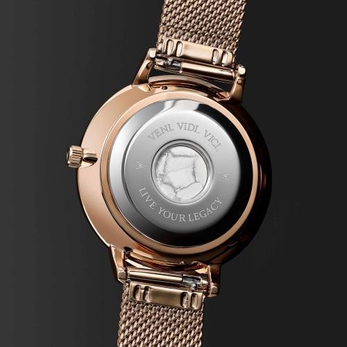 Eros Petite Ladies Rose Gold Mesh Stainless Steel Blue Pearl Dial Watch