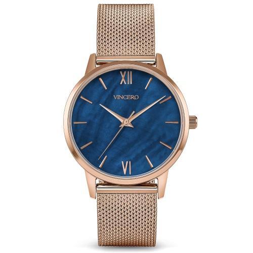 Eros Petite Ladies Rose Gold Mesh Stainless Steel Blue Pearl Dial Watch