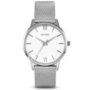 Vincero Eros Petite Ladies Silver/White Minimalist Stainless Mesh Watch Vincero