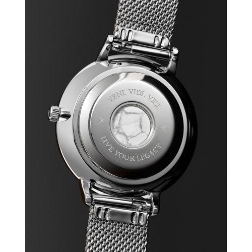 Vincero Eros Petite Ladies Silver/White Minimalist Stainless Mesh Watch