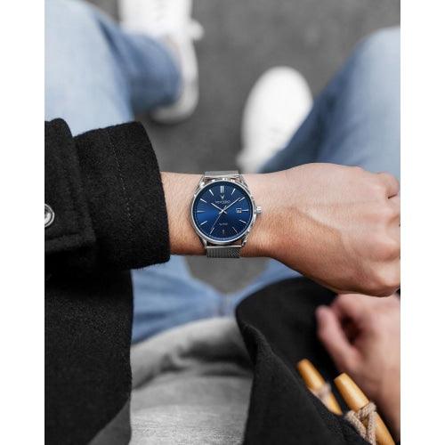 Vincero Kairos Mens Silver/Blue Mesh Stainless Steel Analogue Watch