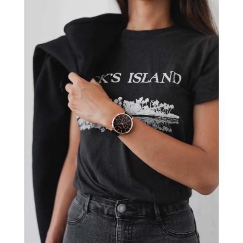 Vincero Kleio Ladies Black/Rose Gold Chronograph Italian Leather Watch - WATCHES