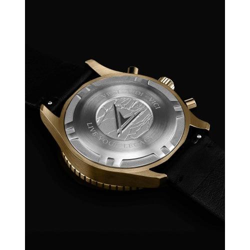 Vincero Outrider Men’s Gold/Green with Brown Italian Leather Divers Chronograph Watch - WATCHES