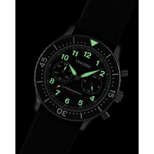 Vincero Outrider Men’s Gold/Green with Brown Italian Leather Divers Chronograph Watch - WATCHES